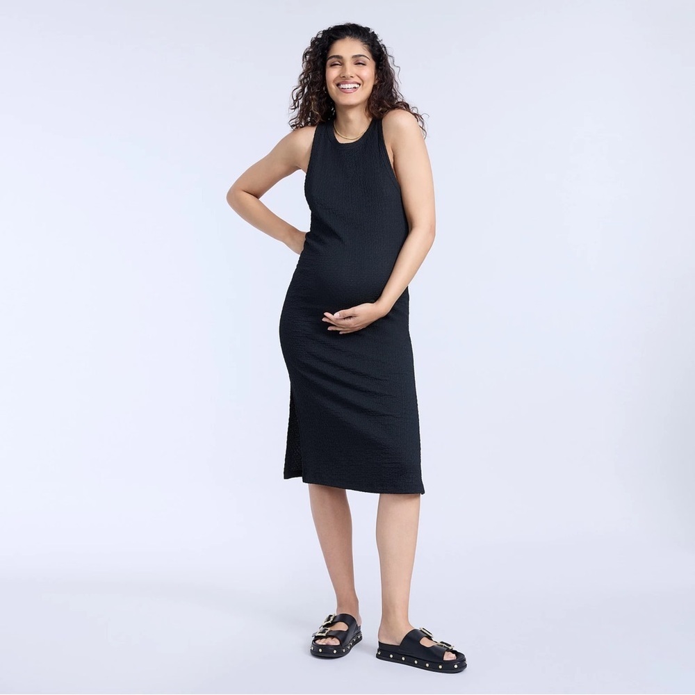 Motherhood Maternity Racerback Tank Dress in Black Textured
